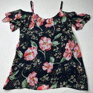 Cabi Womens #5220 Cold Shoulder Black Floral Fairytale Fully Lined Top Size S